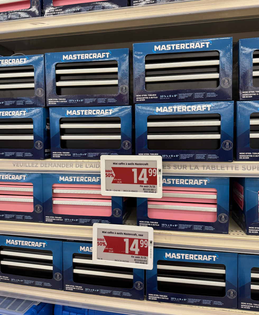 Le mini coffre \u00e0 outils de Mastercraft sur les tablettes au Canadian Tire.