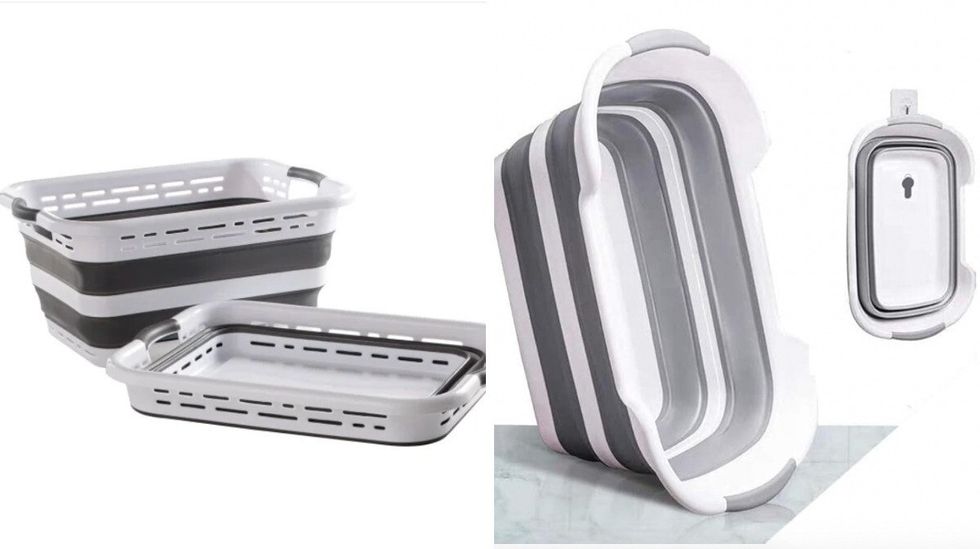 Le panier gris et blanc.