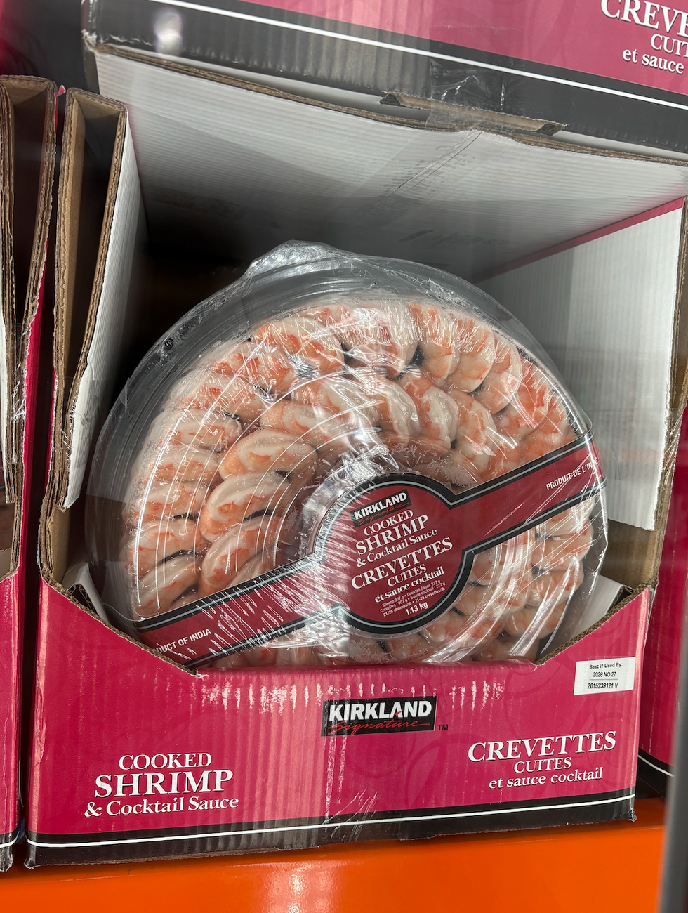 Le plateau de crevettes Kirkland Signature offert au Costco.