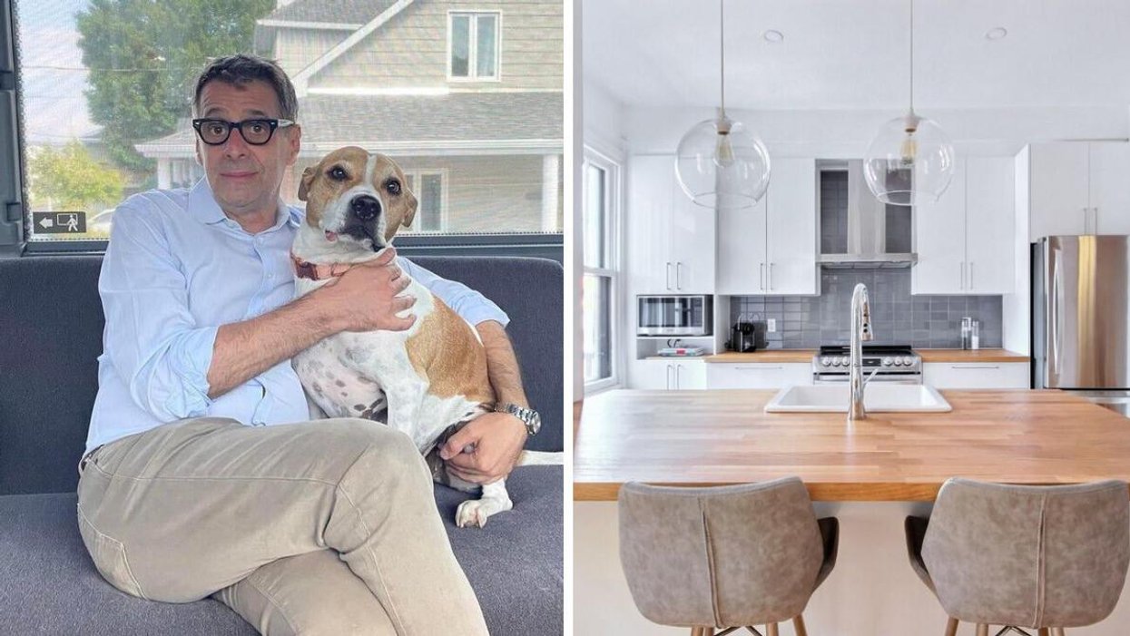 Le politicien Éric Duhaime. Droite : La cuisine d'Éric Duhaime à Québec.