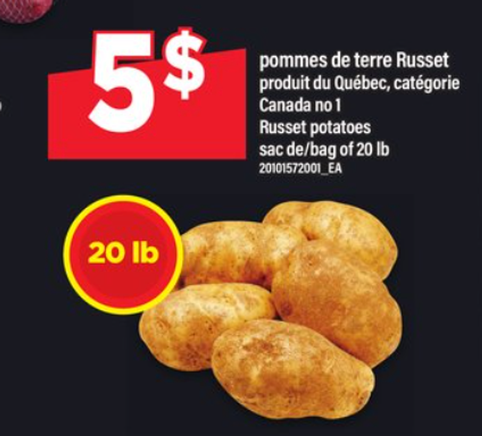 Le rabais sur les pommes de terre Russet dans la circulaire du Maxi.