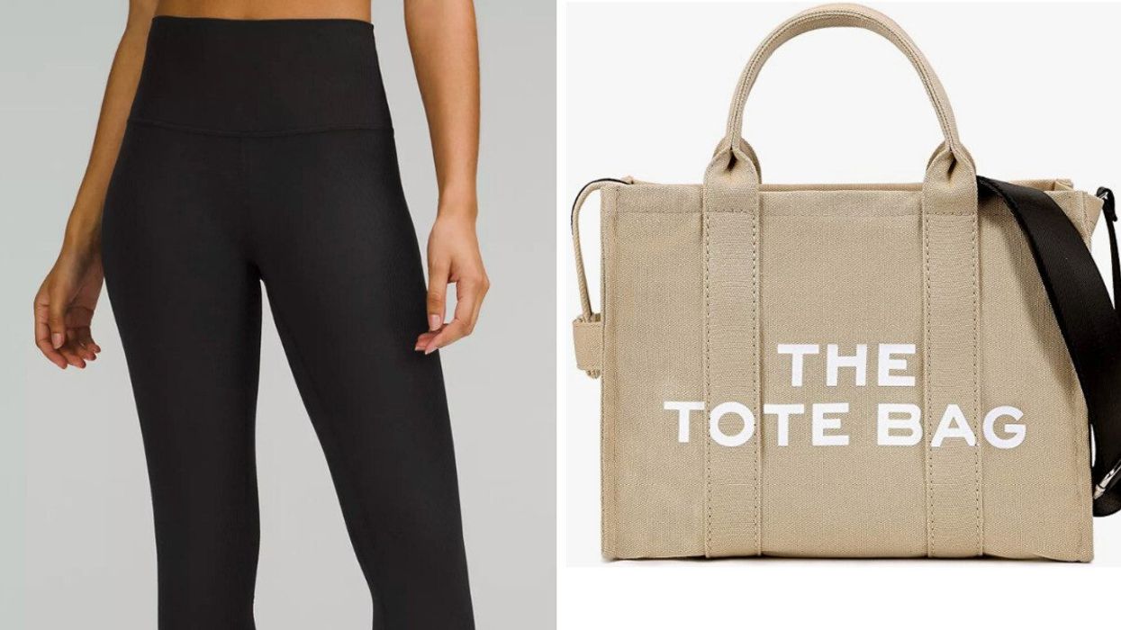 Leggings Lululemon. Droite : The Tote Bag sur Amazon.