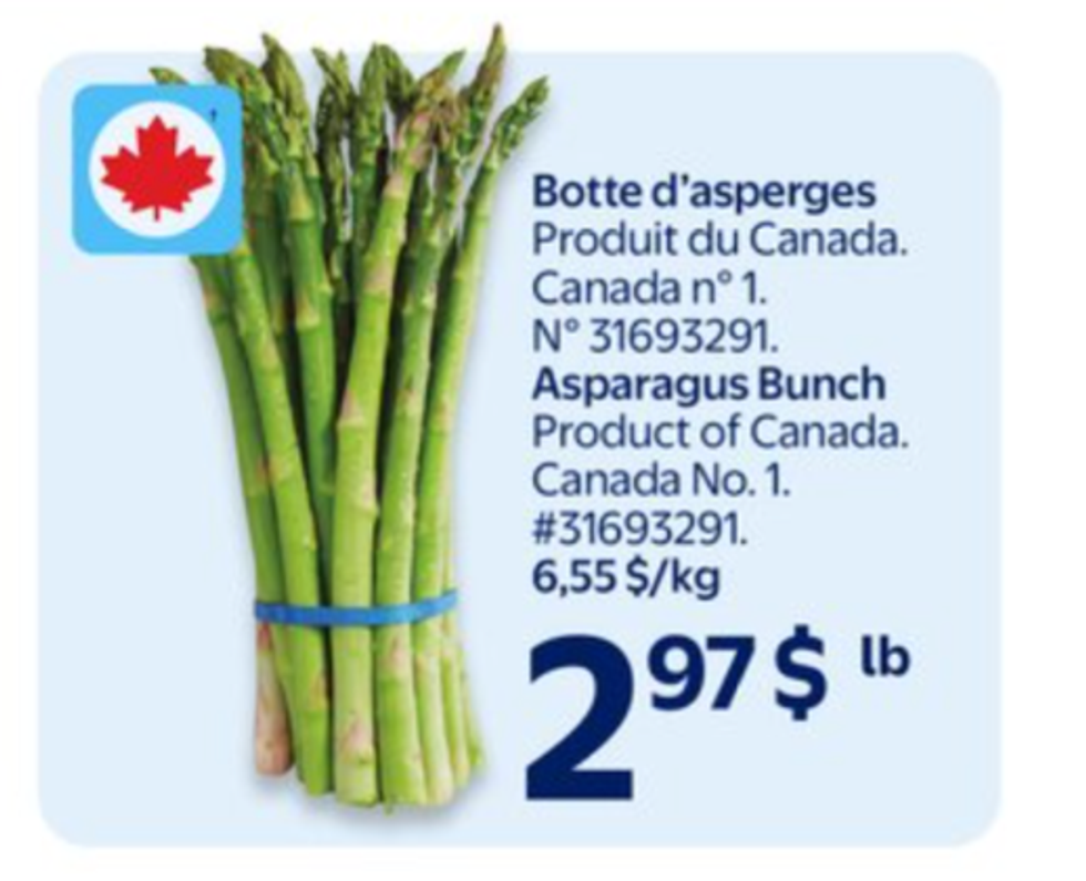 Les asperges dans la circulaire du Walmart.