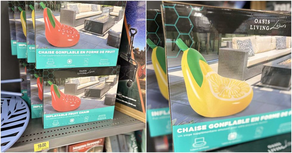 Les boites de chaises gonflables en forme de fruit et agrume sur les tablettes du Tigre G\u00e9ant.