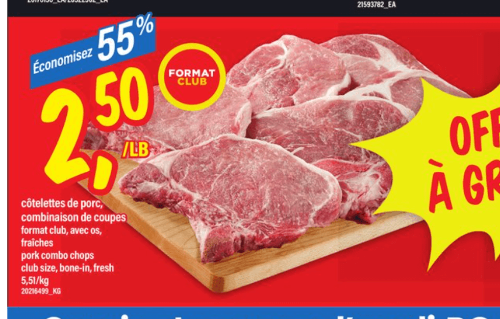 Les c\u00f4telettes de porc dans la circulaire de Maxi.