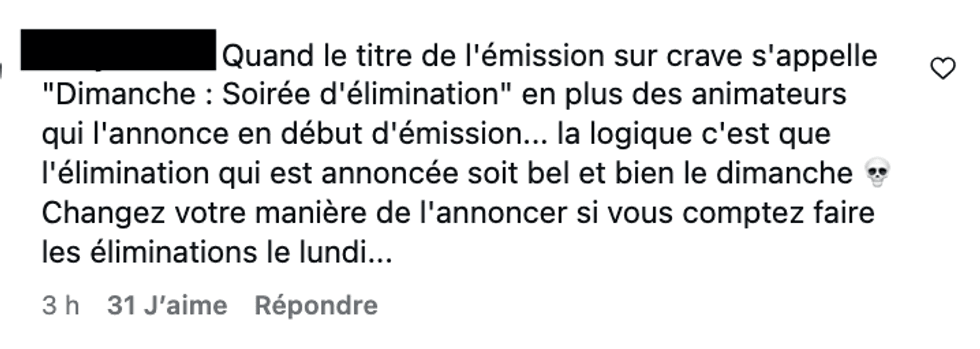 Les commentaire sur les r\u00e9seaux sociaux d'Occupation Double qui se plaint du changement.