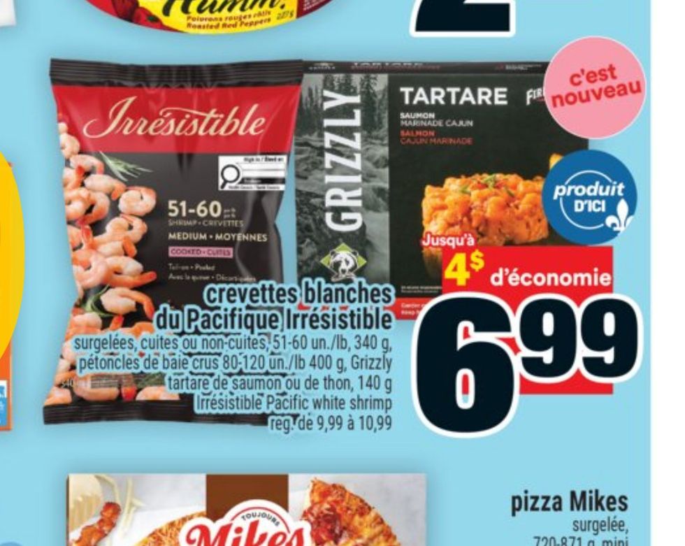 Les crevettes blanches du pacifique Irr\u00e9sistible dans la circulaire du Super C.