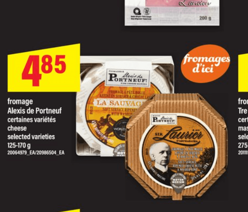 Les fromages Alexis de Portneuf dans la circulaire du Maxi.