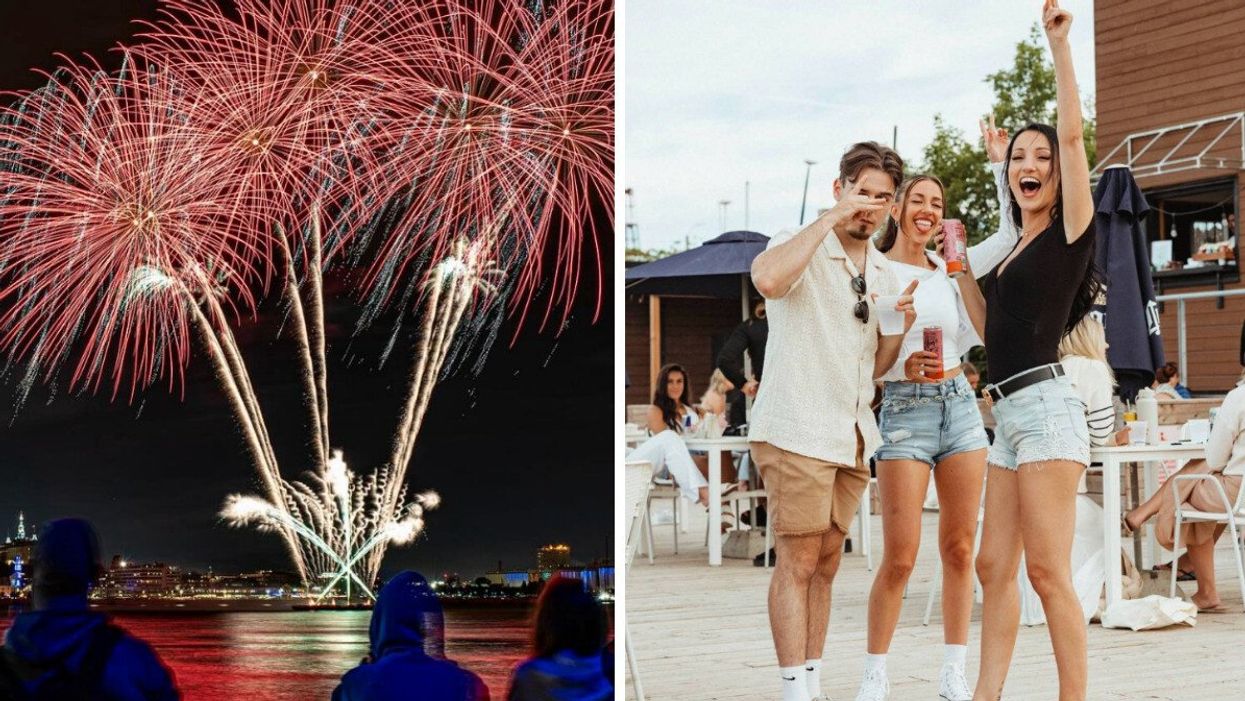 Les Grands Feux Loto-Québec. Droite : Des personnes à la Baie de Beauport.