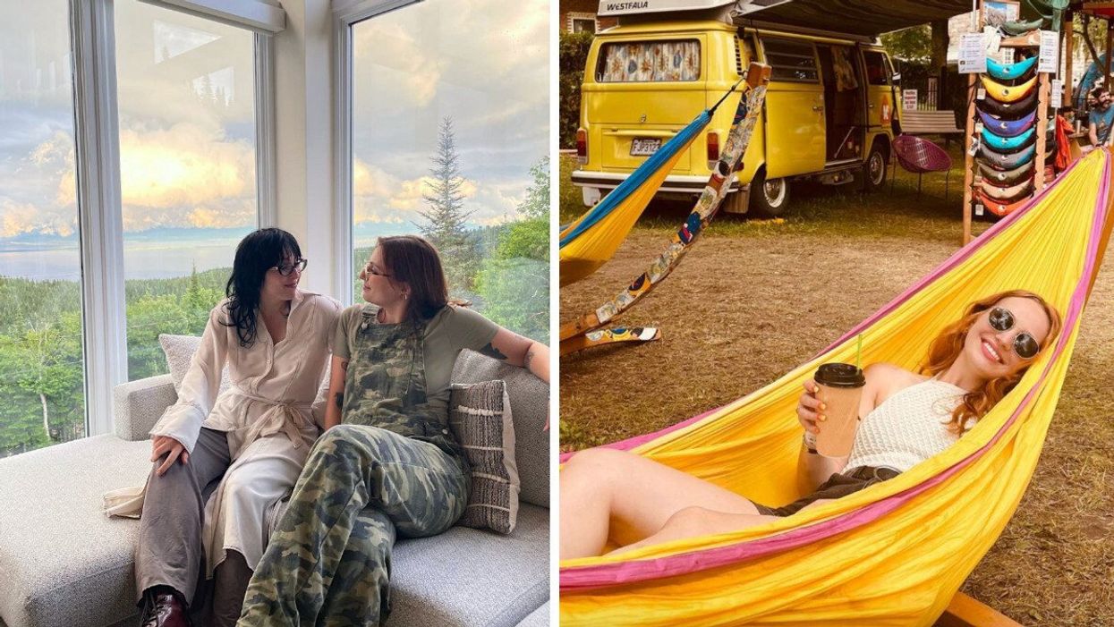 Les hébergements à Charlevoix. Droite : Une jeune femme au festival de musique Le Festif!