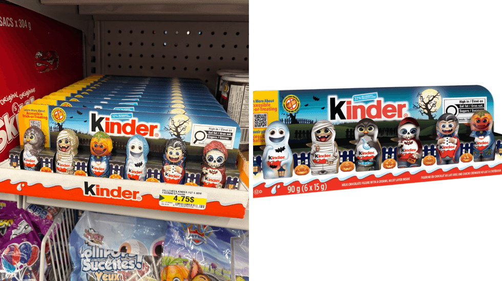 Les mini figurines Kinder sur les tablettes du Dollarama. Droite : Les mini figurines Kinder sur le site internet de Walmart.