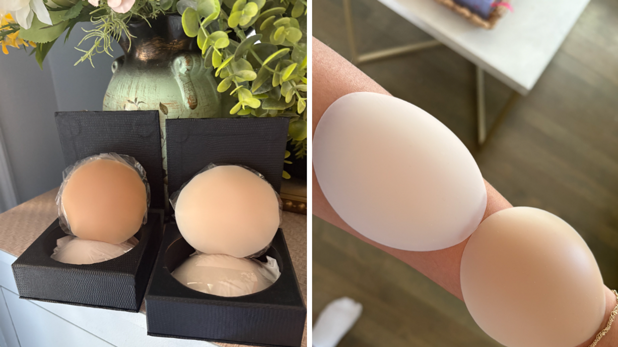 Les « nipple covers » ou cache-mamelon vendus sur Amazon. Droite : les couleurs des caches-mamelon.