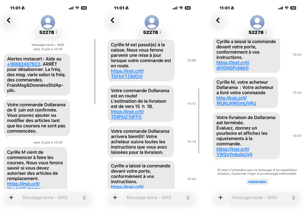 Les notifications de mise \u00e0 jour pour la commande.