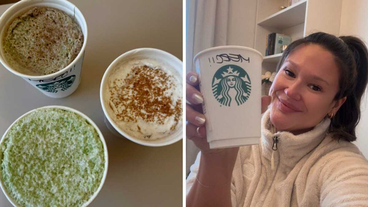 Les nouvelles boissons Starbucks de 2026. Droite : Izabelle Bee et son café Starbucks.