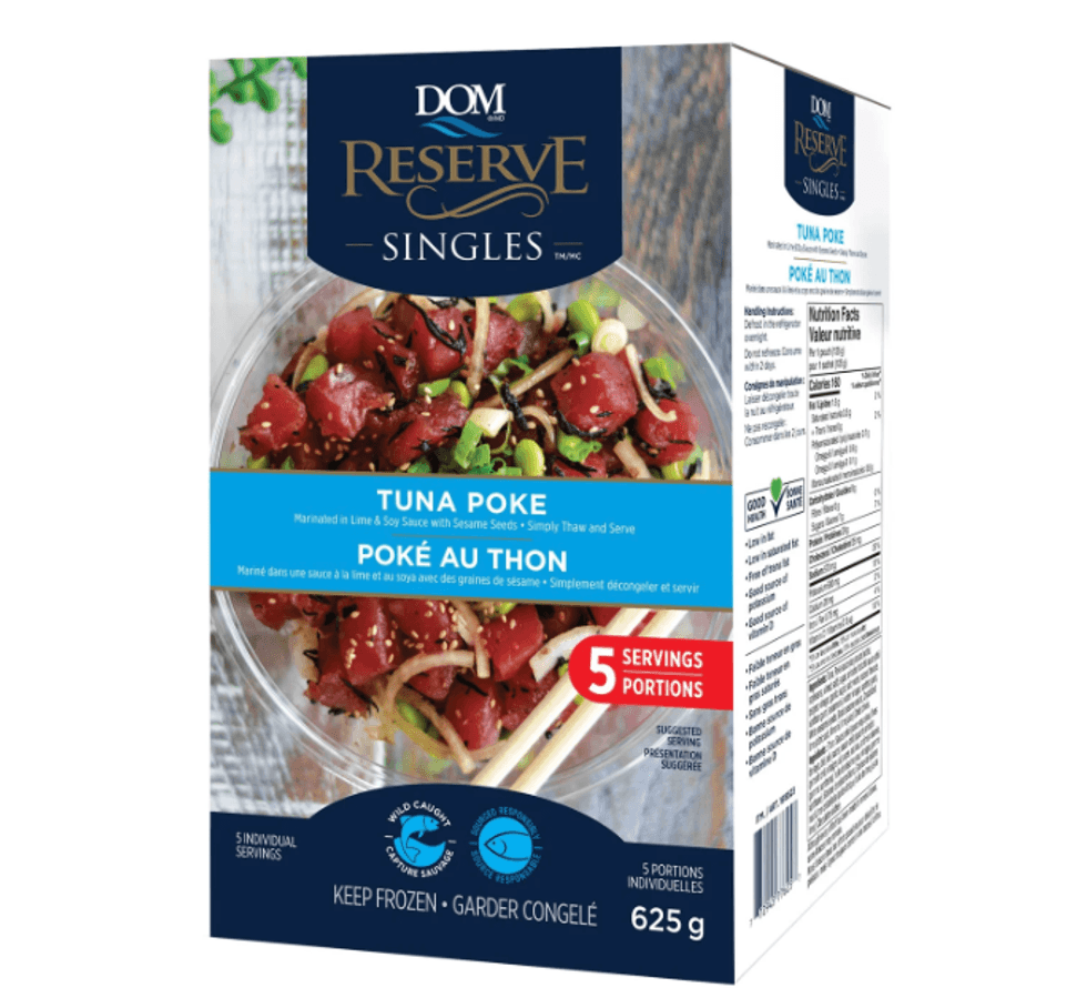 Les portions de pok\u00e9 au thon DOM Reserve sur le site du Costco.