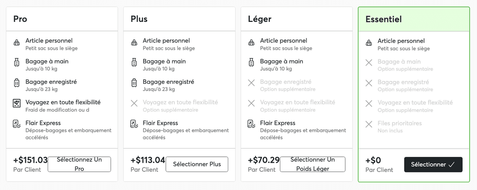 Les quatre forfaits de voyage de Flair.