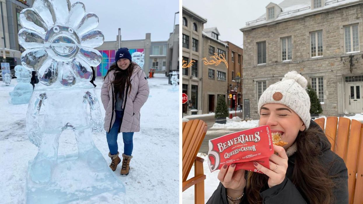 Les sculptures de glace du Quartier Dix30. Droite : Queues de Castor en ville.