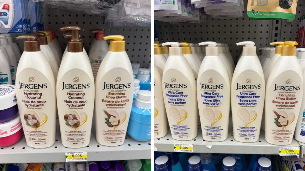Lotions Jergens 620 ml vendues au Dollarama.
