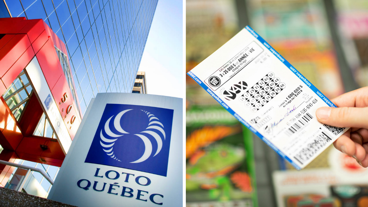 Loto-Québec. Droite : Un billet pour le Lotto Max.