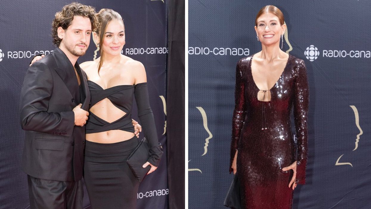 Lou-Pascal Tremblay et Marina Bastarache sur le tapis rouge des Gémeaux. Droite : Katherine Levac sur le tapis rouge des Gémeaux.
