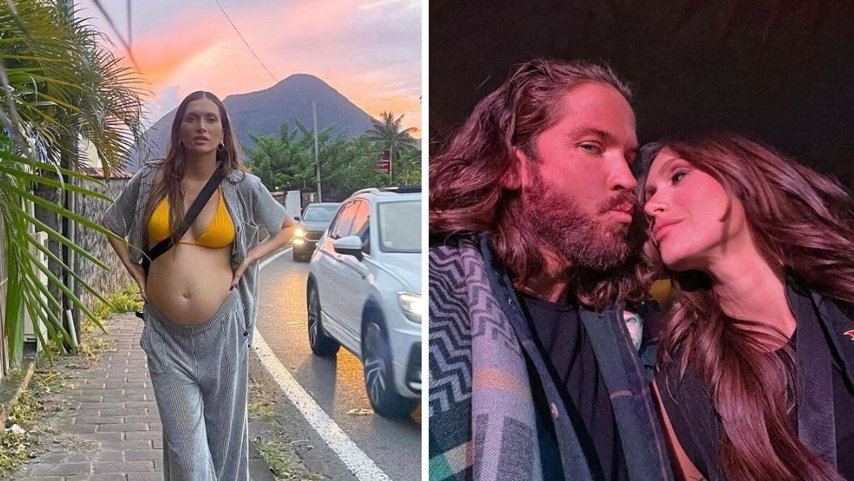 Lysandre Nadeau enceinte. Droite : Claude Bégin et Lysandre Nadeau.