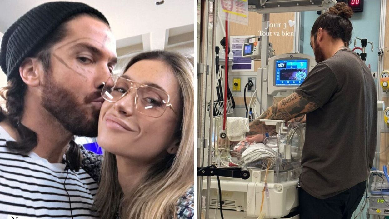 Lysandre Nadeau et Claude Bégin. Droite : Claude Bégin et son bébé.