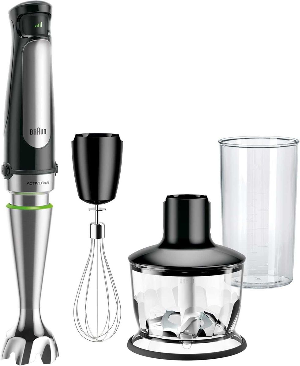 M\u00e9langeur \u00e0 immersion 3-en-1 MultiQuick 7 de Braun avec fouet, hachoir et gobelet gradu\u00e9 sur le site d'Amazon Prime.