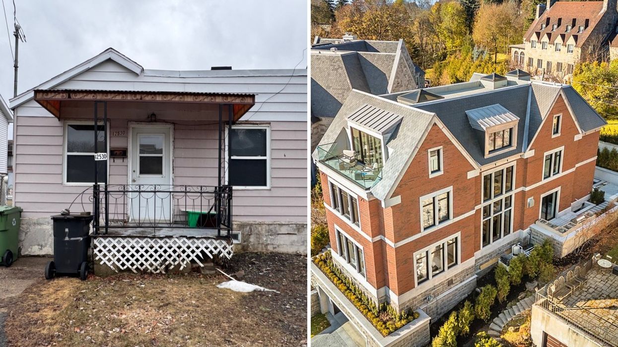 Maison à 229 000 $. Droite : manoir à 18,5 millions $