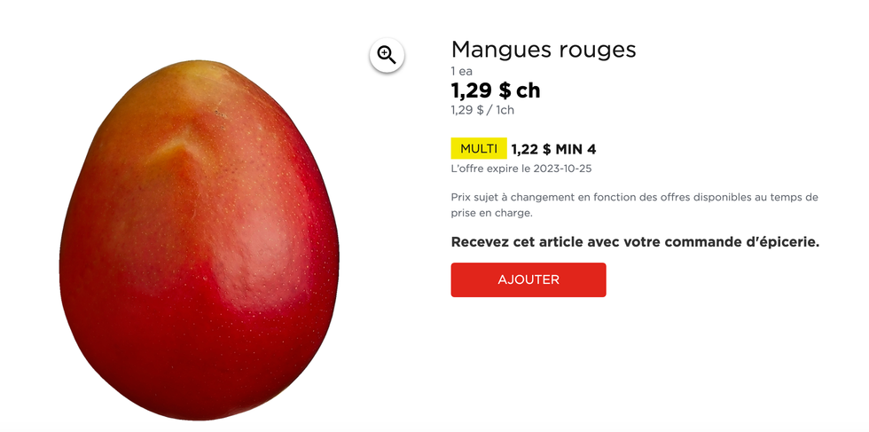 Mangues rouges sur le site Web du Maxi.