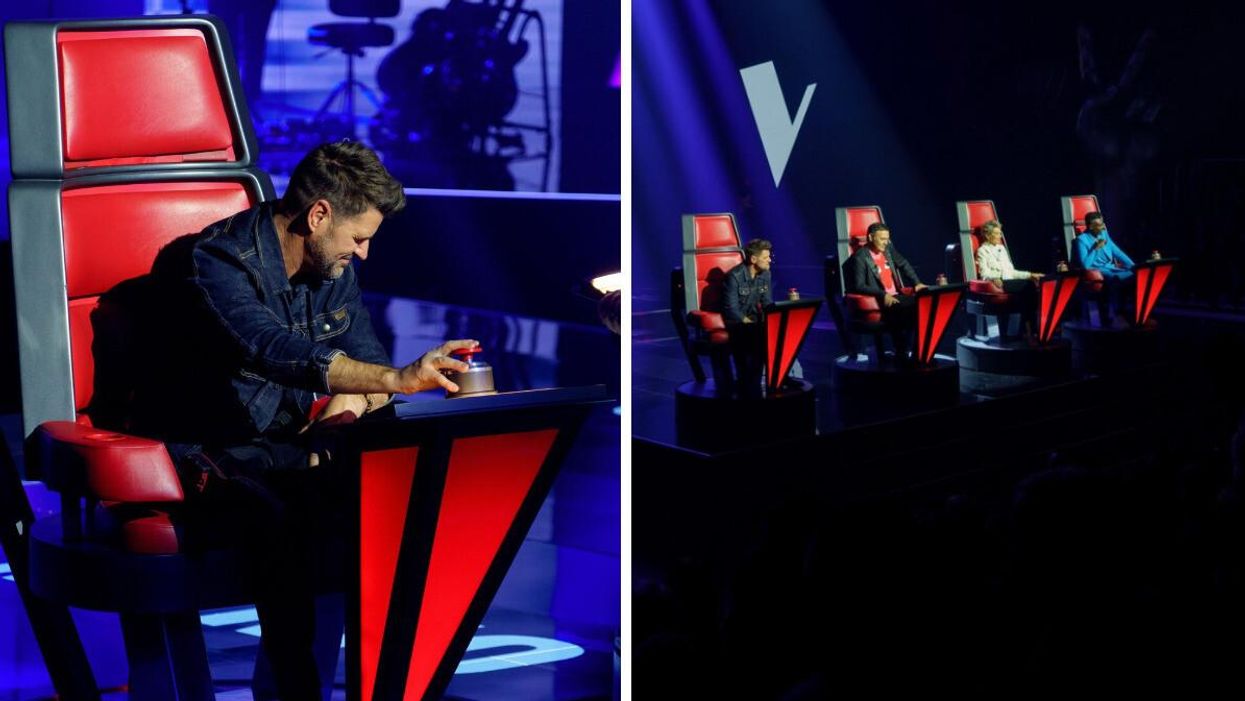 Marc Dupré à La Voix. Droite : Les coachs de La Voix.