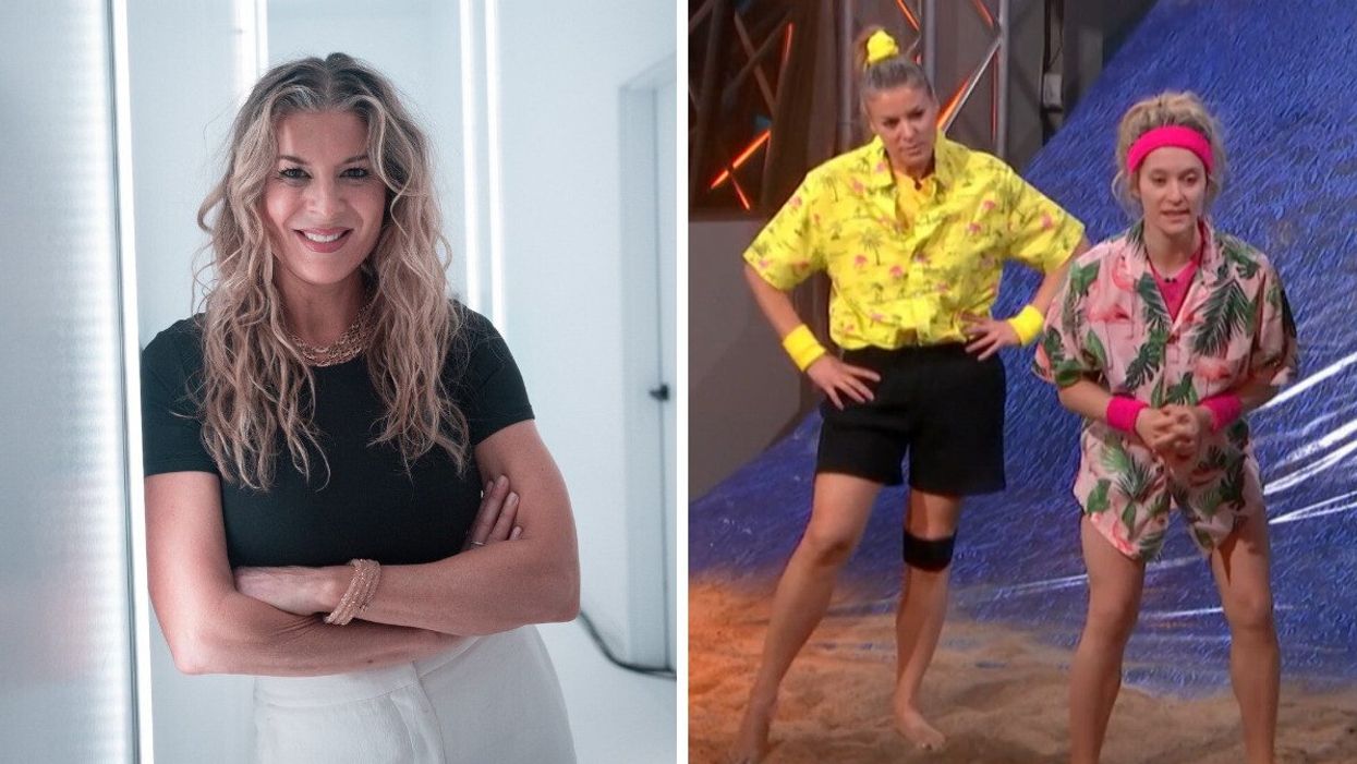 Marie-Christine Lavoie. Droite : Marie-Christine Lavoie et Liliane Blanco-Binette à Big Brother Célébrités.