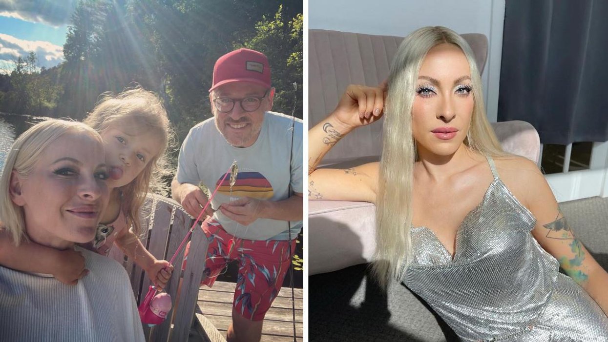 Marie-Mai, son conjoint David Laflèche et sa fille Gisèle. Droite : Marie-Mai.