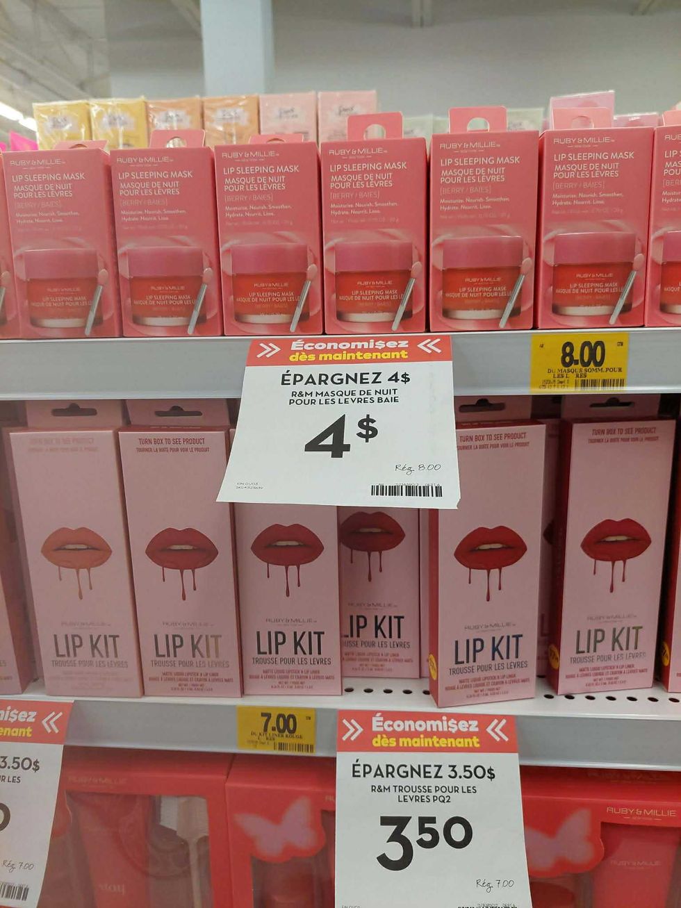 Masques de nuit et trousses pour les l\u00e8vres Ruby & Millie en promotion \u00e0 50 % chez Tigre G\u00e9ant