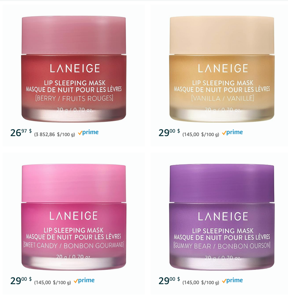 Masques de nuit pour les l\u00e8vres de diff\u00e9rentes couleurs de marque LANEIGE.