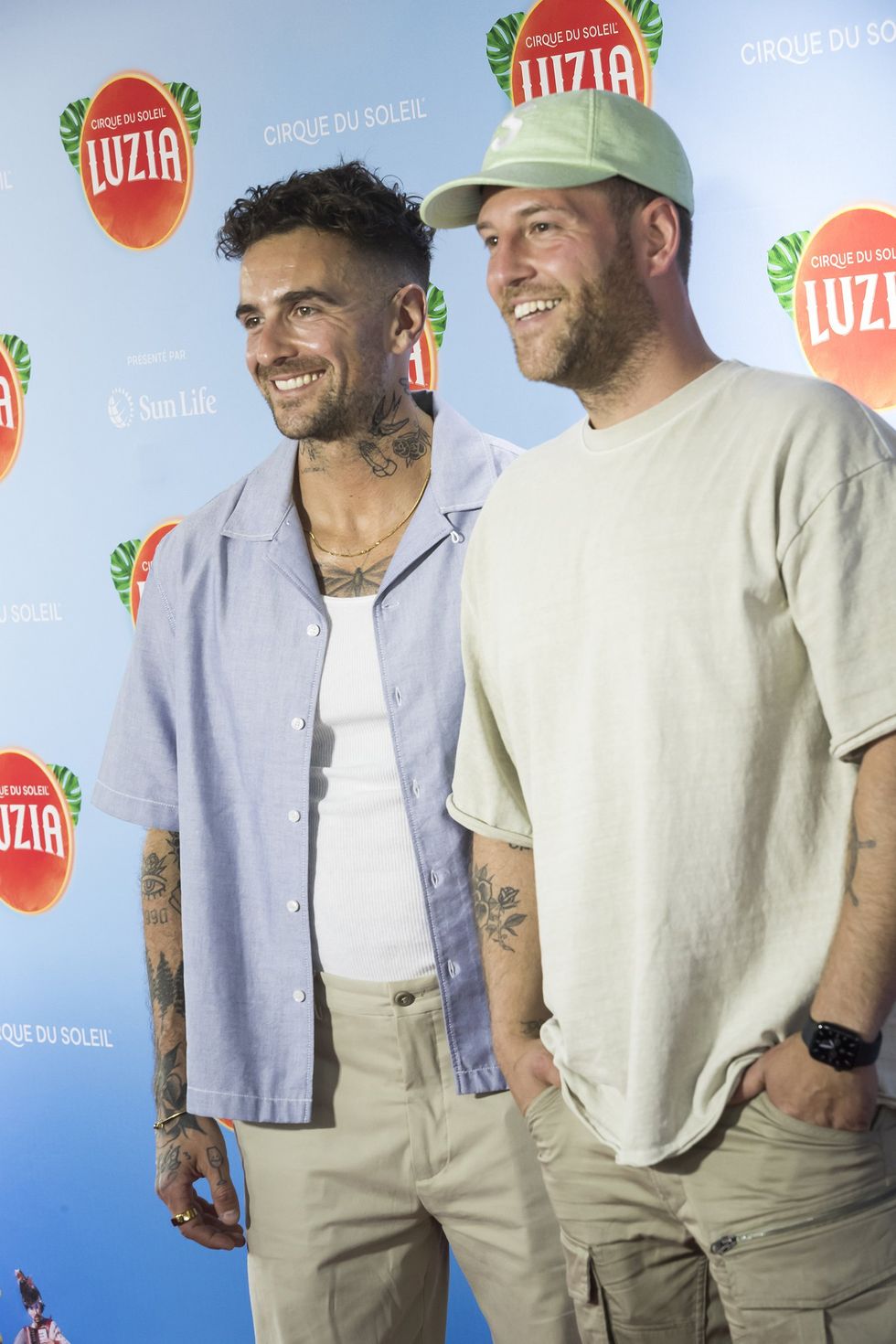 Mathieu Robitaille et Renaud Blanchet sur le tapis rouge de Luzia du Cirque du Soleil.