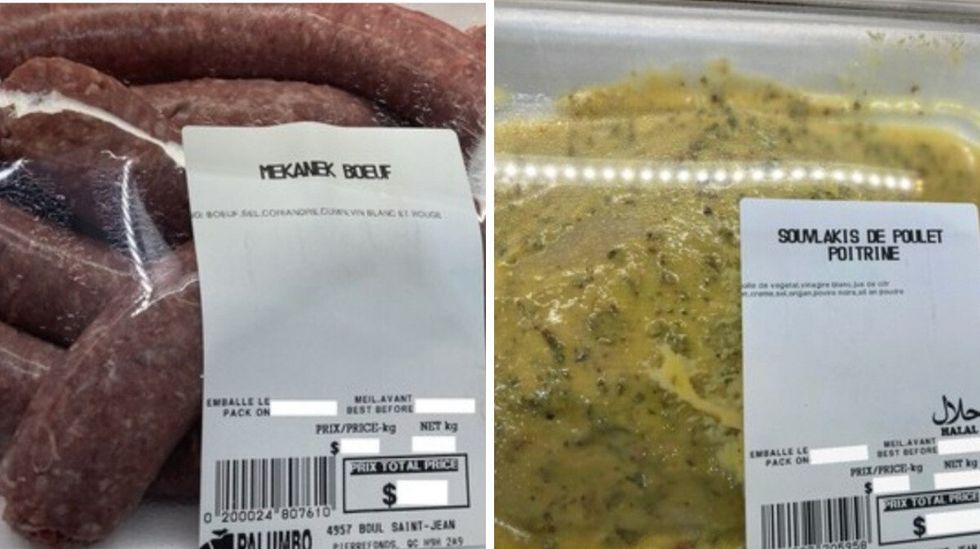 Merguez de b\u0153uf. Droite : Souvlakis de poulet.