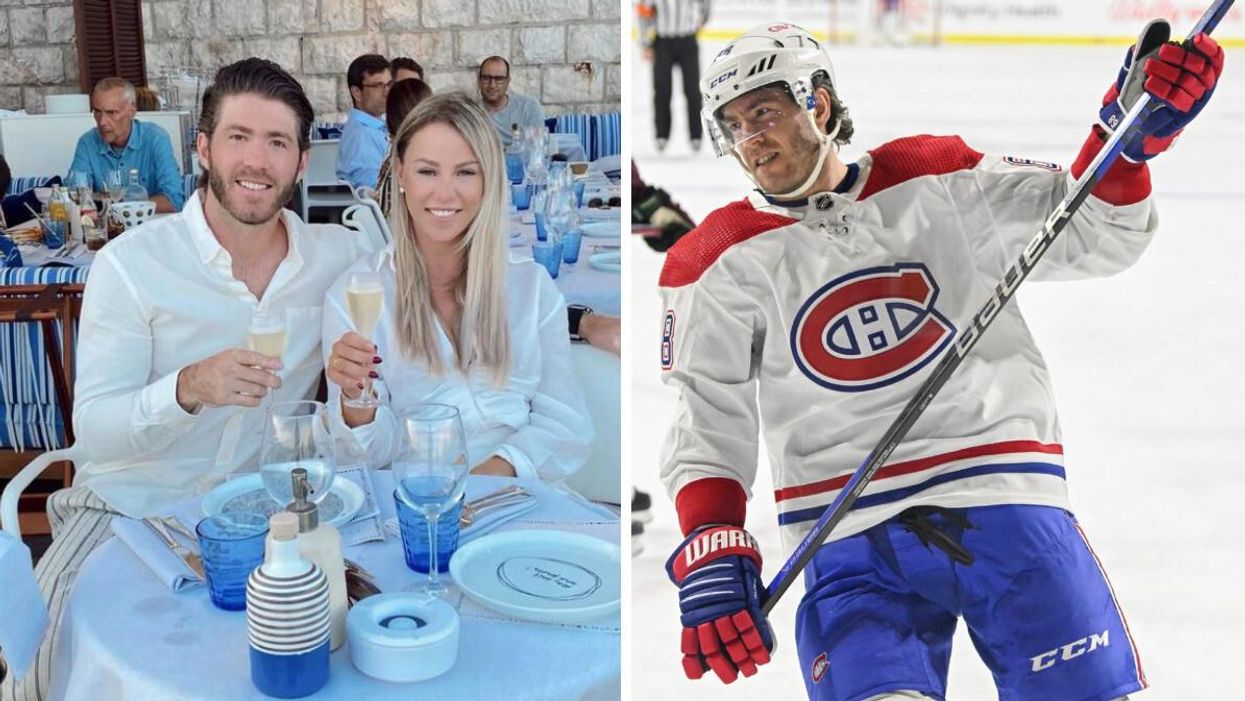 Mike et Monika Hoffman. Droite : Mike Hoffman avec les Canadiens de Montréal.
