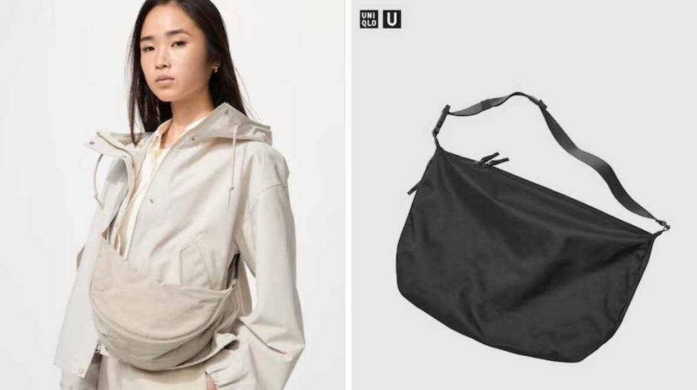 Mini sac demi-lune \u00e0 bandouli\u00e8re. Droite : Sac \u00e0 bandouli\u00e8re messager.