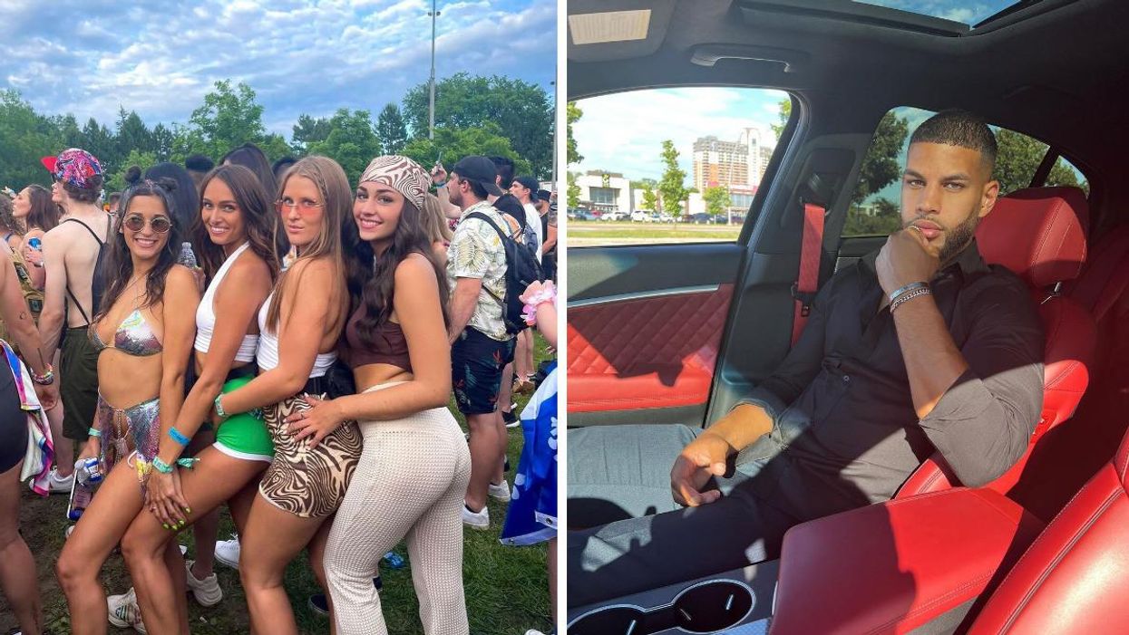 Naomi, Audrey, Roxanne et Camille de L'île de l'amour. Droite : Mathieu, gagnant de L'île de l'amour.