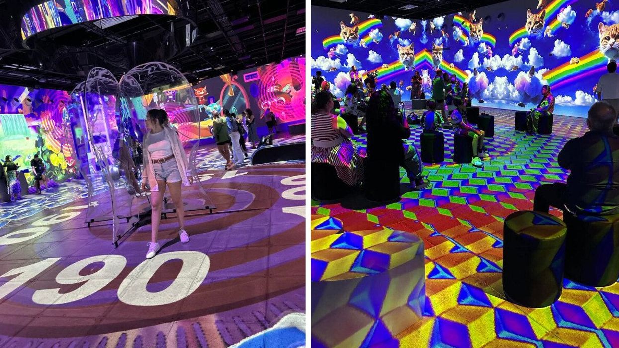 Noémi à l'exposition « Sweet Folie » de Oasis Immersion. Droite : L'exposition « Sweet Folie » de Oasis Immersion.