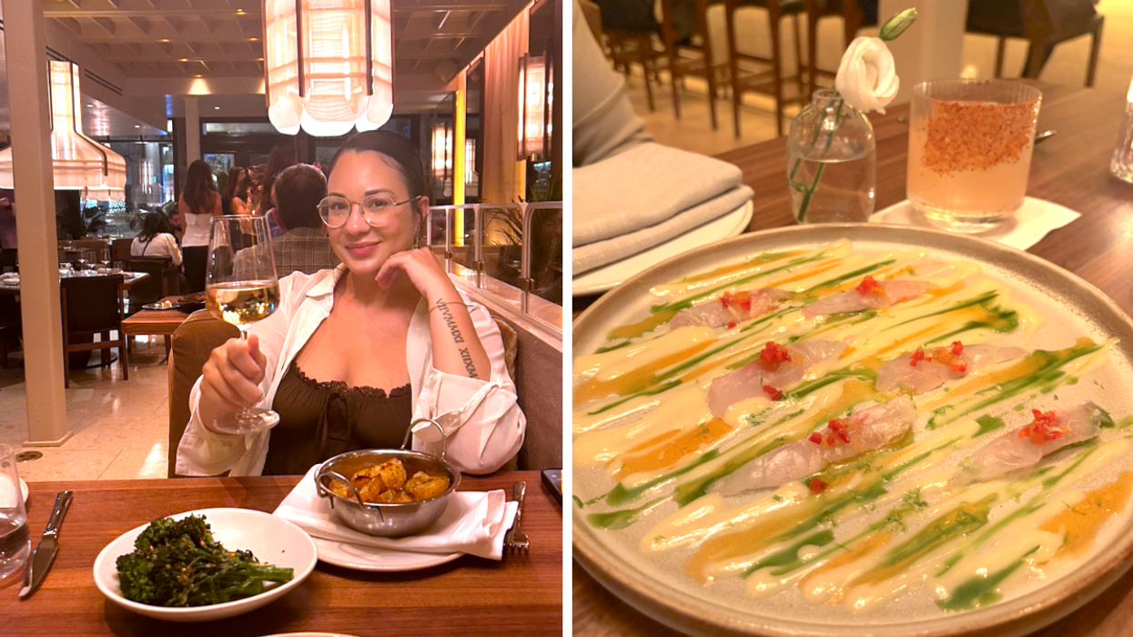 Noémi au restaurant Mama C. Droite : Un plat du Mama C dans le Vieux-Montréal.