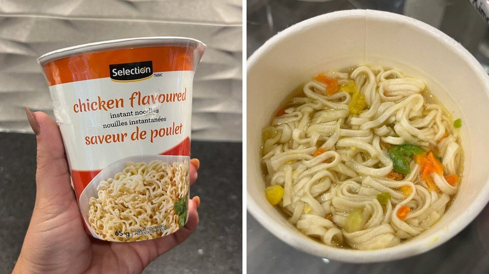 Nouilles ramen de la marque S\u00e9lection \u00e0 saveur de poulet.