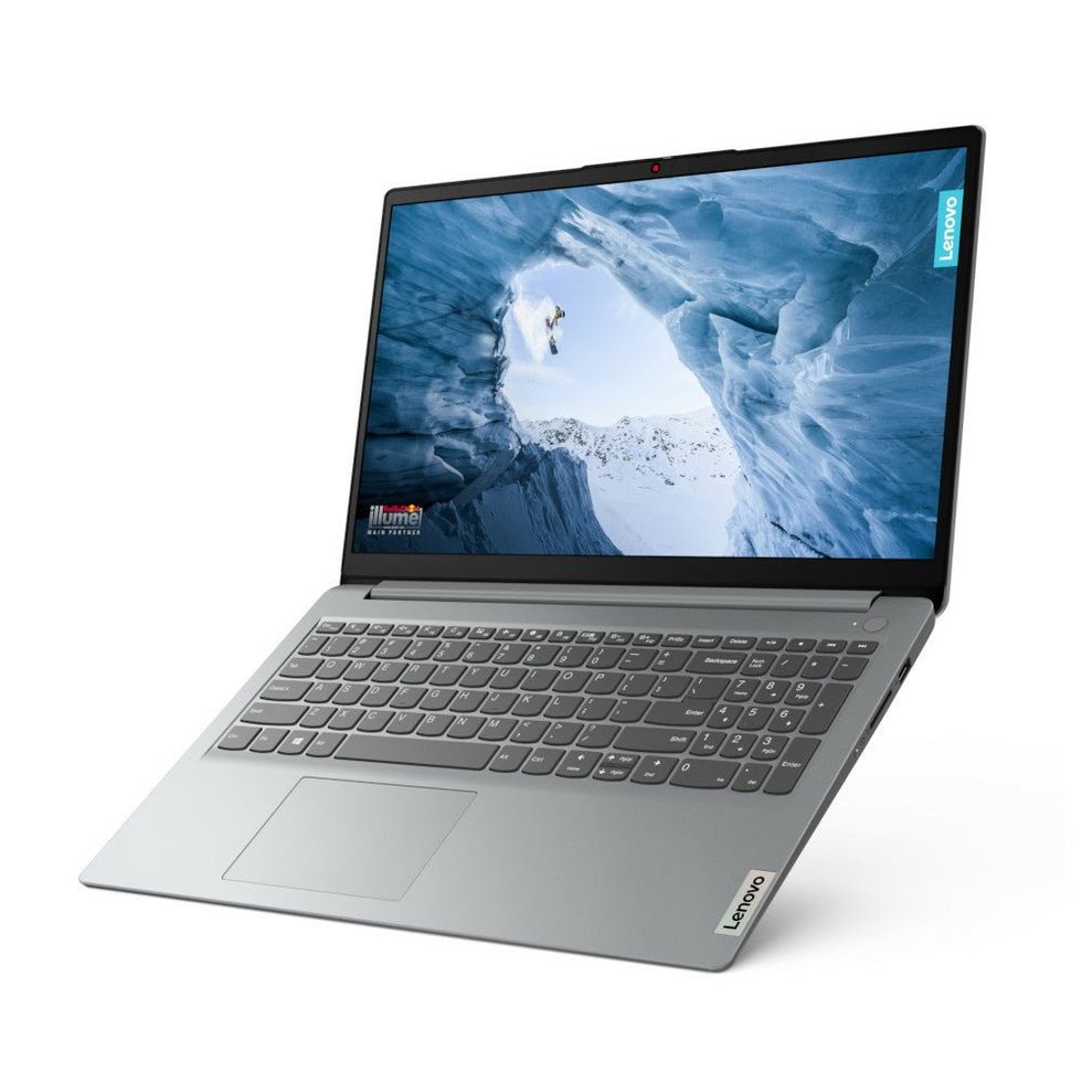 Ordinateur portable IdeaPad de Lenovo, \u00e9cran ouvert, couleur argent.