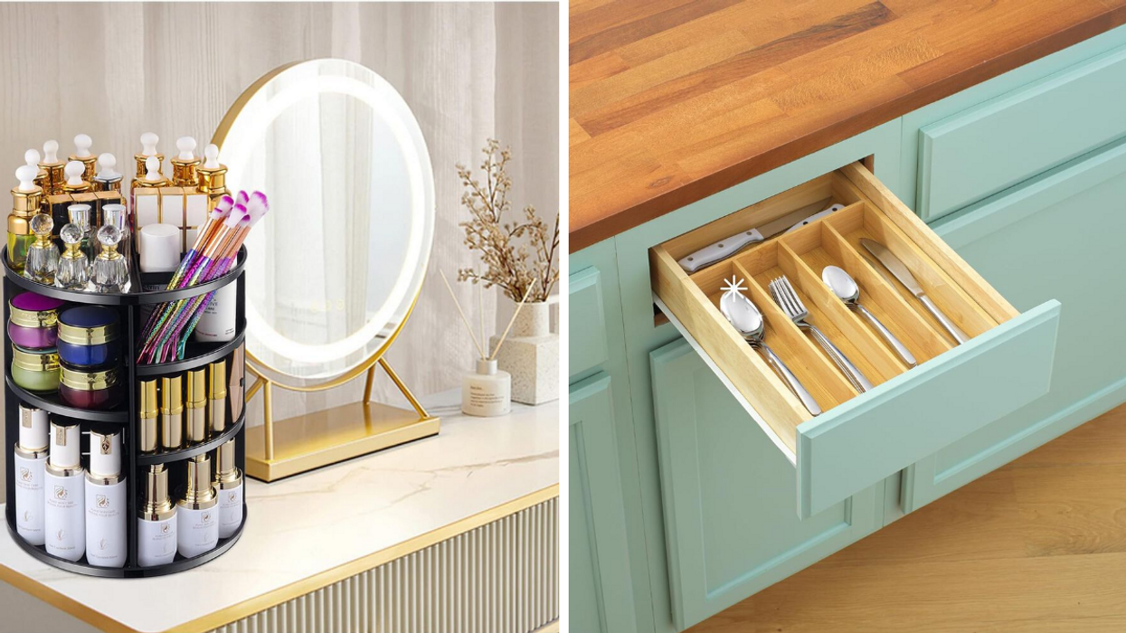 Organisateur de maquillage. Droite : Organisateur d'ustensiles.