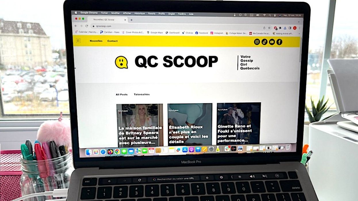 Page du site Internet de QC Scoop ouvert sur un écran d'ordinateur.