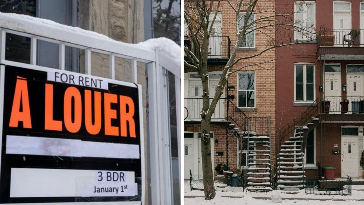 Pancarte « À louer » à Montréal. Droite : Appartements de Montréal.
