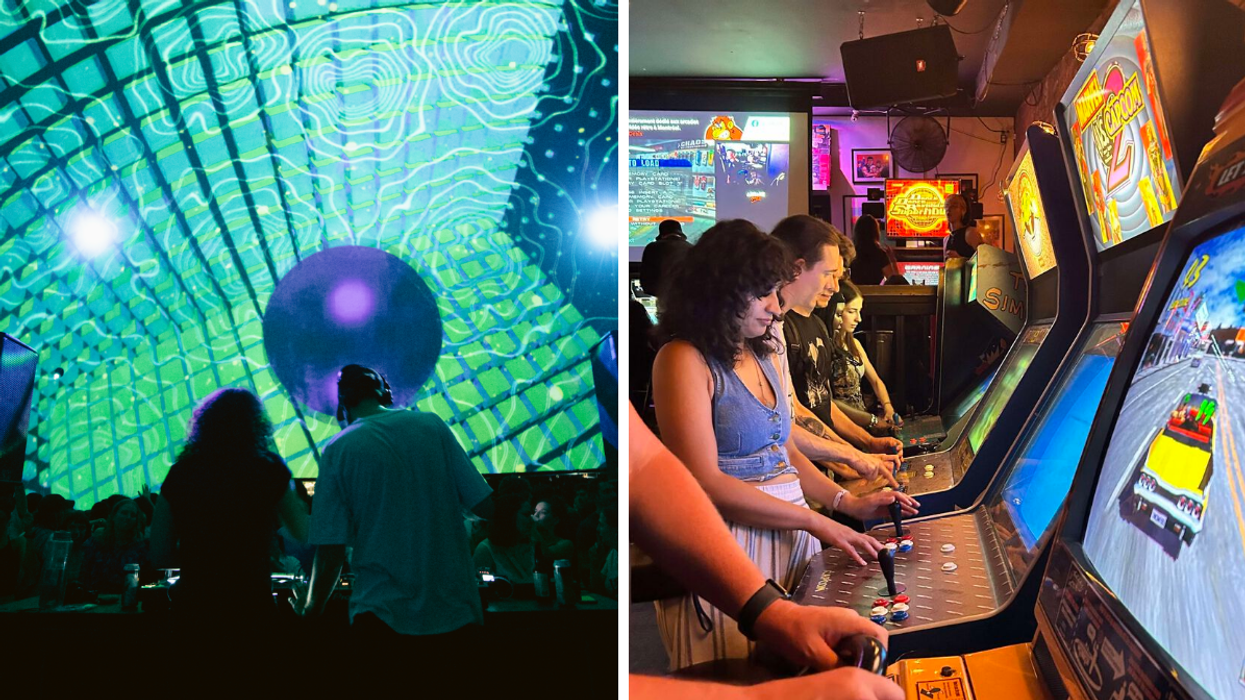 Party de la Société des arts technologiques. Droite : Des gens à Arcade MTL.