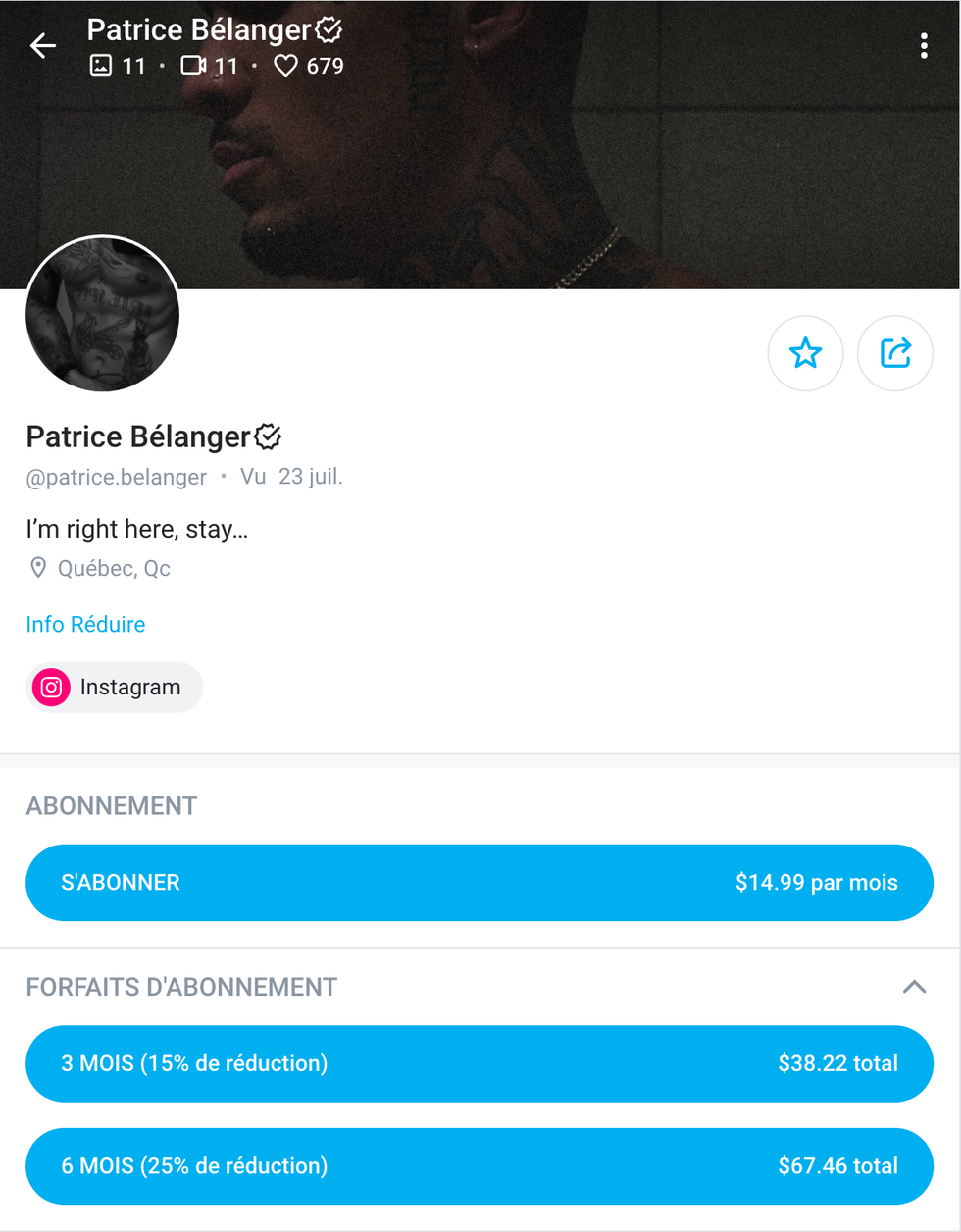 Patrice B\u00e9langer d'OD sur OnlyFans.