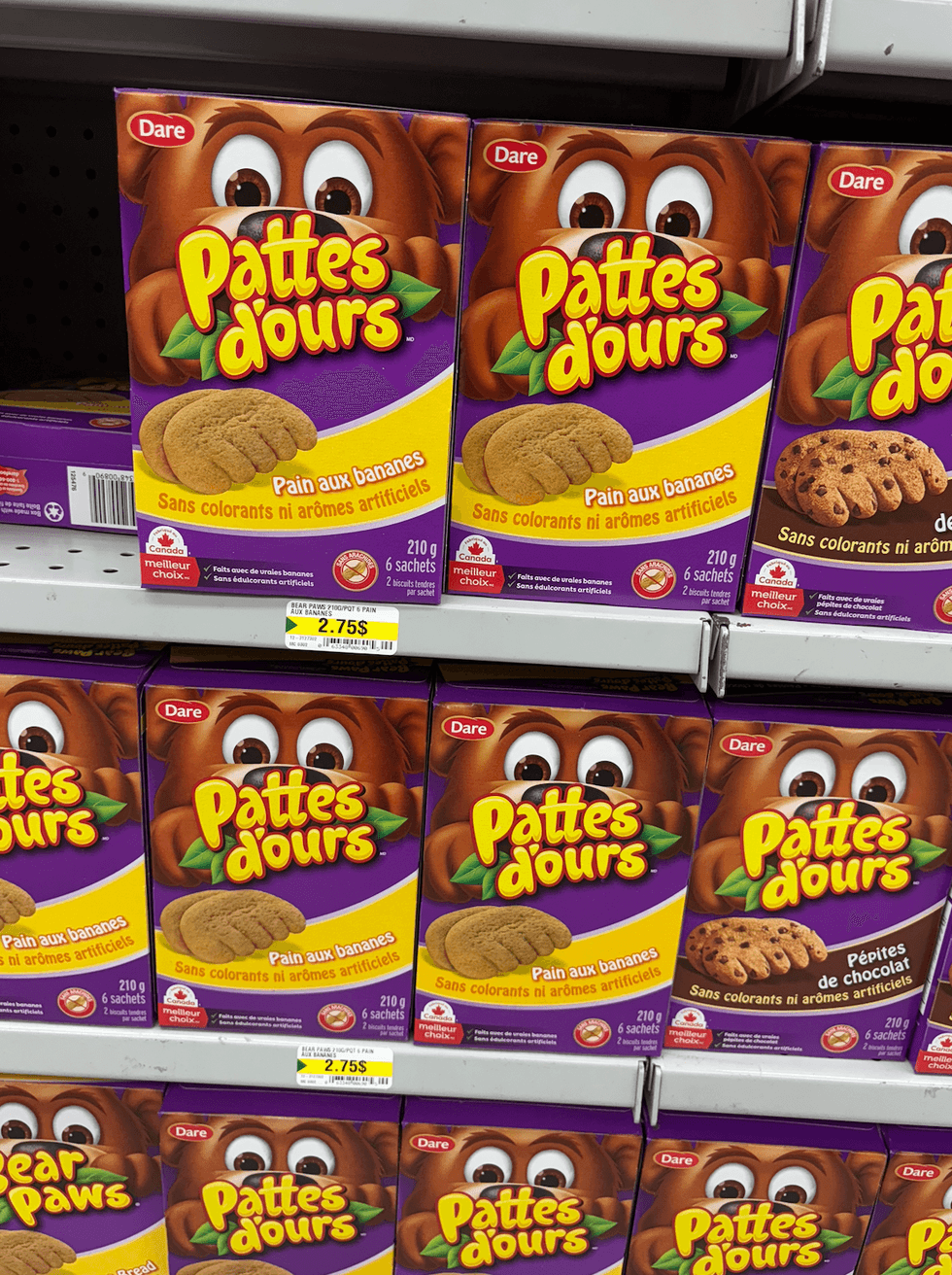 Pattes d'ours sur les tablettes du Dollarama.