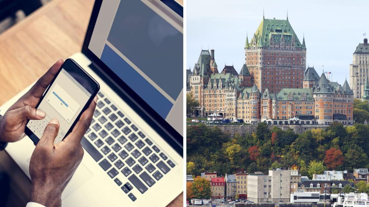 Personne travaillant devant un ordinateur. Droite : Ville de Québec.